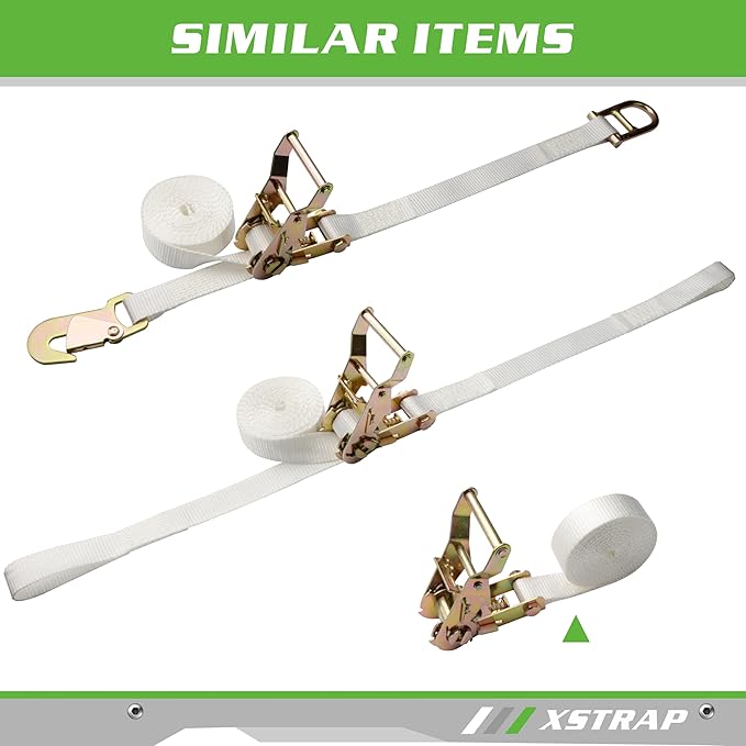 XSTRAP STANDARD 4PK 1" Endless Ratchet Straps - 2500lbs Breaking Strength Heavy Duty White Tent Securing Straps, Track Spring Fittings, 10ft Tie Downs for Tents/Trailers/Kayaks