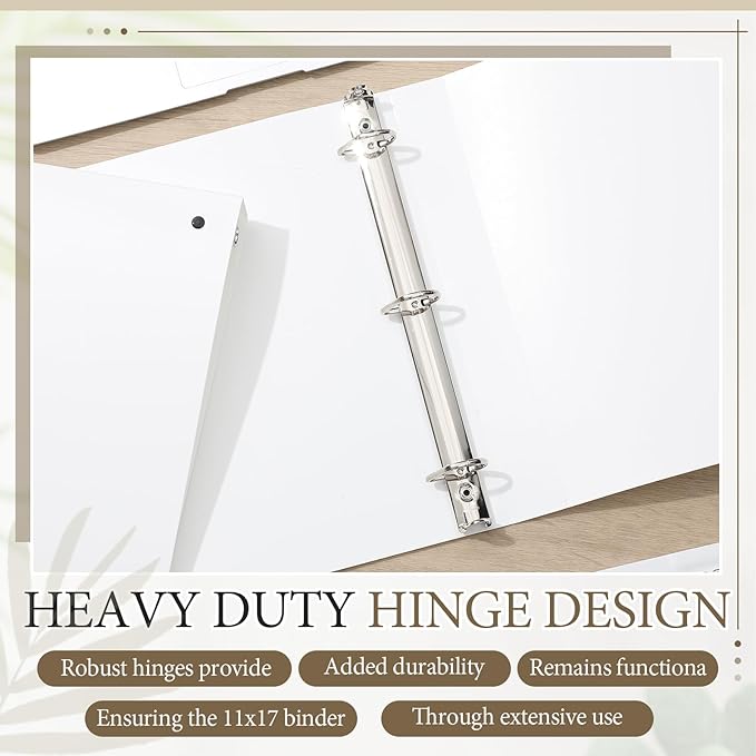 Humyoun 2 Pcs 11 x 17 Inch 3 Ring Binders 1 Inch Rings Heavy Duty View D Ring Binders Economy Holds 11" x 17" Paper for Artwork Blueprints, Office, Home, Work Places(White)