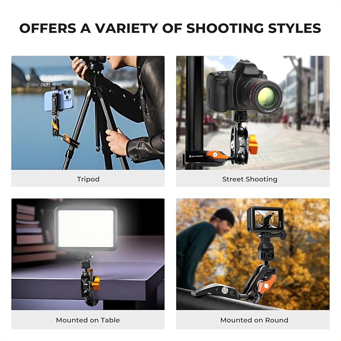 K&F Concept Magic Arm with Super Clamp with Two 360° Ball Heads, 1/4" Screw + Dual Ball Heads Magic Arm Compatible with Camera, Phone, GoPro, Tripod