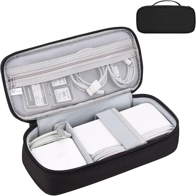 Electronics Travel Organizer Bag, Portable Carrying Case for Cables, Charger and Cords, External Power Bank & Hard Drive (Black), Large, 13BK-B