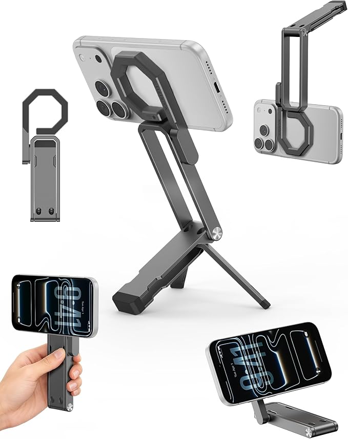 LULULOOK Rugged Magnetic Phone Tripod Stand for iPhone/Pixel 10 - Portable Strong Magnetic Phone Holder for Magsafe - Tripod Mount for iPhone 13/14/15/16/17 Pro Max & Air (Dark Grey)