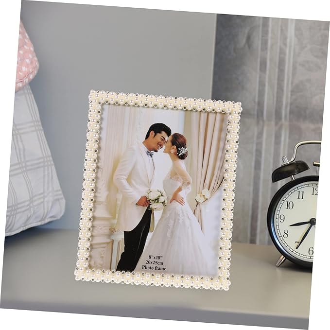 NOLITOY Pearl Picture Frame, Picture Holder Ornate Frame for Wedding Birthday Graduation Photo Tabletop Display