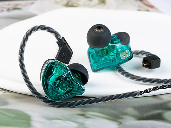 CCZ Melody inear Earphones Wired Gaming Earbuds 1DD 1BA Hybrid Drivers in-Ear Headphones iem Earbuds HIFI Bass with Ear fins, 4N OFC Cable for Drum, Studio, Editing, pc, Gaming(Green, with microphone)