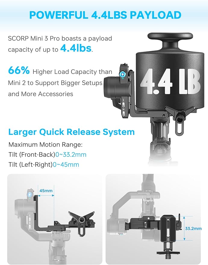 FeiyuTech SCORP Mini 3 Pro 3-Axis Gimbal Stabilizer with Built-in AI Tracking & Detachable Touchscreen Handle, 4.4lbs Payload for Mirrorless Cameras, Smartphones, Action Cams