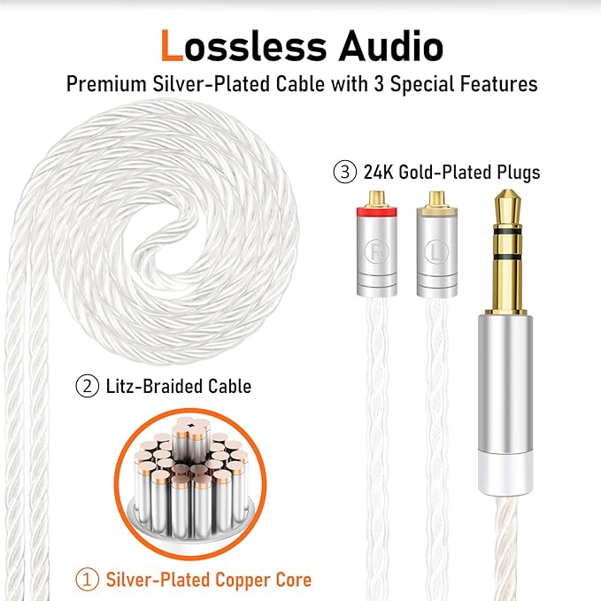 Vibes 202 Wired Earbuds - HiFi in Ear Monitor Headphones – Professional Noise Isolating Ear Buds - Clear Sound, Deep Bass & Comfort-Fit IEM Earphones - MMCX to 3.5mm, Silver Plated Cord, Carrying Case