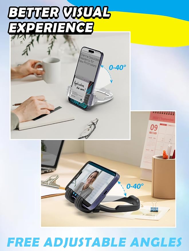 Easter Basket Stuffers for Kids Teen Boys Girls Cell Phone Stand - 2 Pack Thumbs Up Lazy Phone Holder for Desk Birthday Easter Gifts for Adults Women Men (Black & Transparent, 2)
