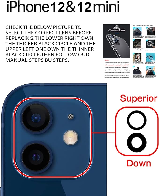 Rear Camera Lens Glass Replacement for iPhone 12 & 12Mini, GVKVGIH Back Camera Lens Replacement with Replacement with Double-Sided Adhesive & Repair Tool Kit (for 12 & 12Mini)