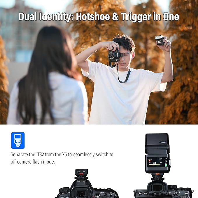 GODOX IT32 F GN18 TTL Flash & X5F Flash Trigger for Fuji 2-in-1 HSS Rotatable Flash Head and Touchscreen 2.4GHz X System with LED Modeling Lamp,Magnetic Filter,White Diffuser and Build-in Reflector