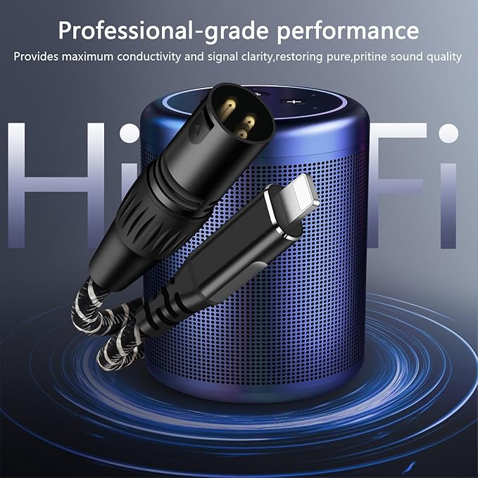 Lightn ing to XLR Male Output Audio Cable 10FT,i Phone to XLR Audio Stereo Cable,for Amplifier, Speaker, Mixer Console, etc（No Audio Recording Support）