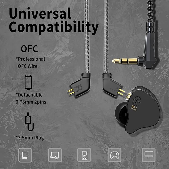 CCZ Melody Wired Gaming Earbuds, 1DD 1BA Drivers Wired Earphones, in ear Monitor with Clear Sound, 3.5mm Plug in Headphone with Comfortable Ear fins iems for Gaming PC Laptop Computer(Blue, with mic)