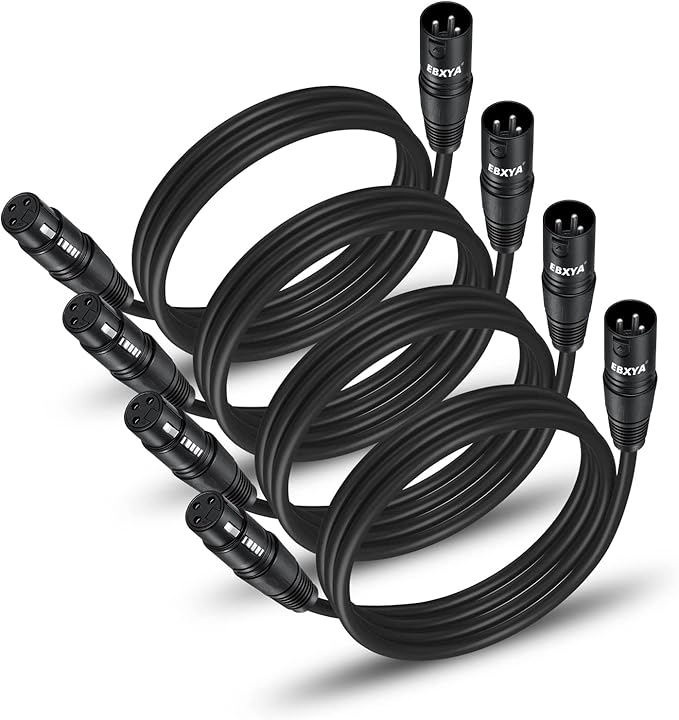 EBXYA XLR Patch Cable - 6 Ft, 4 Pack, 3 Pin Male to Female, DMX512 Lighting Compatible with Speakers, Mixer, Stage Lighting