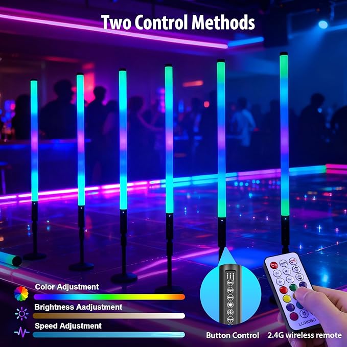 6Pack 3ft RGB Tube Light Portable 5000mAh Battery Powered with Stand Handheld Color Neon Light Bar LED Video Light with Bag for Photography DJ Dance Party Stage Painting Photo Booth Lighting