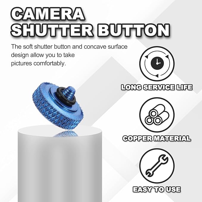 PATIKIL Camera Shutter Button, 2 Pack 12mm Concave Surface Shutter Release Buttons Pure Copper Camera Button for Nikon for Fujifilm for Leica DSLR/SLR, Blue