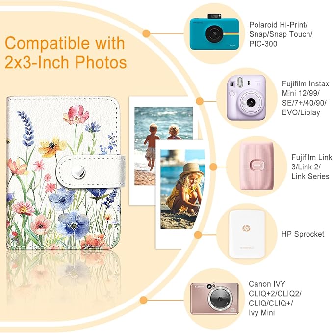 Lebrocoli Vintage Floral Small Photos Album for 2x3 Inch Films, 56 Pockets Mini Cute Albums Book for Polaroid Fujifilm Instax Mini Instant Camera Printer, Kpop Photocard Pictures Binders Holders