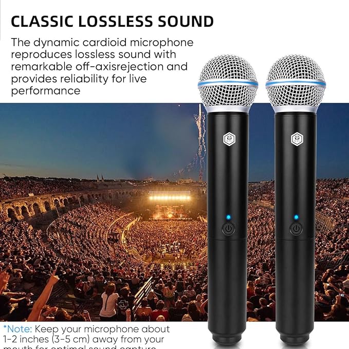W IN-MIX Dual Handheld Wireless Microphone System – 260ft UHF Range, Fixed Frequency, Plug & Play for Church, Wedding, Conference & Live Events