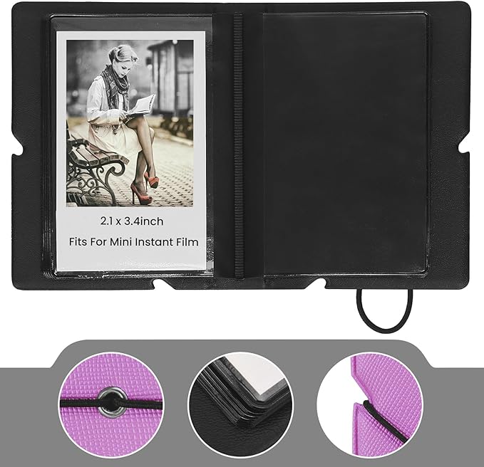 Lifting Mini Photo Album with 28 Pocket 2x3 Inch Pictures Fits for Fujifilm Instax Mini 7s 8 9 11 25 26 40 50s 90 Evo Z2300 Instant Camera, Polaroid Snap,Kpop Photocard Holder (Royal Purple)
