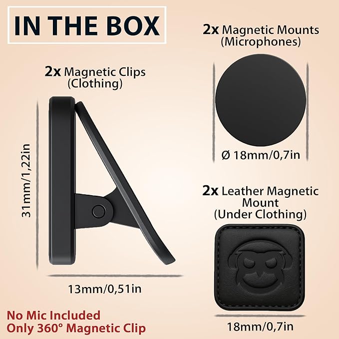 Magnetic Clip for Wireless Lavalier Microphone with Leather Magnetic Mount – 360° Strong Mic Magnet Mount for Mini Mic Pro, MAYBESTA, Bulatry, PQRQP – Invisible Hands-Free Mic Holder for Shirt