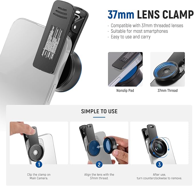 NEEWER Basics 15x Macro Phone Lens Kit with 37mm Lens Clamp, HD Camera Accessories Compatible with iPhone Samsung Android Smartphone, LS-69