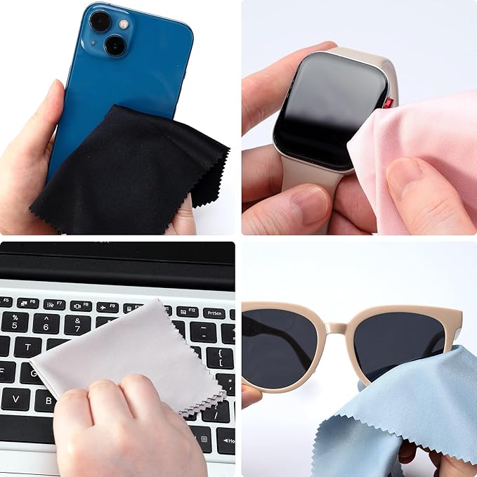 Vemiss 6 Pack Microfiber Glasses Cleaning Cloth, Wipes Lens Eyeglasses & Screens - Reusable, Portable with Keychain & Pouch - Sunglasses, Jewelry, Phone Cleaner Cloth (Color 1)