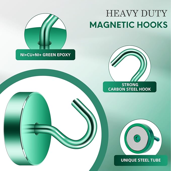 Neosmuk Magnetic Hooks, Cruise Ship Essentials, 80lb+ Heavy Duty Magnetic Hooks for Cruise Cabins, Refrigerator, Grill, Hanging, and Travel | Extra Strong Must-Haves Magnet Hook,Green, 5 Pack