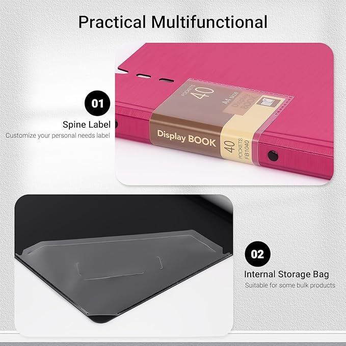 WORPSON Presentation Binder 40-Pocket, Displays 80 Pages, 9x12 inch with Plastic Sleeves, Portfolio Organizer for Documents, Certificates, Artwork, Photos, Clear Sheet Protectors (Fuchsia, 1 Pack)