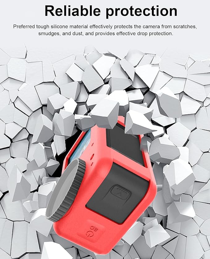 PULUZ Silicone Protective Case for DJI Osmo Action 5 Pro/4/3 with Lens Cap,Dust-Proof,Slim Durable Lightweight Rubber Soft Silicone Camera Protective Cover Accessories(Red)