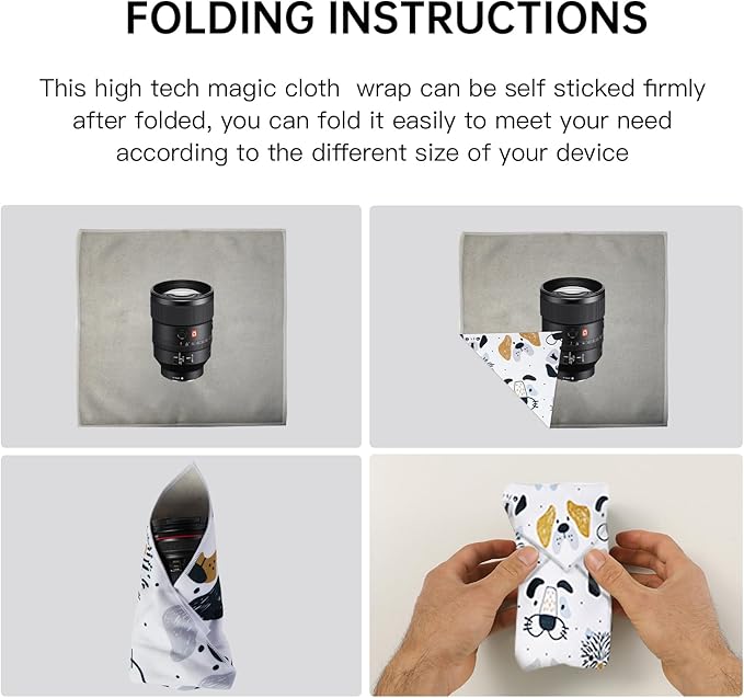 BEIYANG 17.7X17.7 Inch Camera Protective Wrap, White Dog Pattern Camera Case，Lens Protector Wrapper, Magic Self-Adhesive Cloth for Camera/Lens/Phone/DSLR/Laptop/Accessories