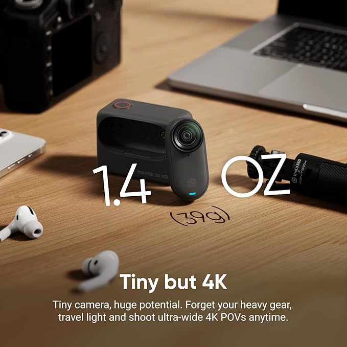 Insta360 GO 3S Cycling POV Bundle - 128 GB Black 4K Tiny Portable Vlogging Camera, Hands-Free POVs, Mount Anywhere, Stabilization, 140 Min Battery Life, 10m Waterproof, Pet POV, Black