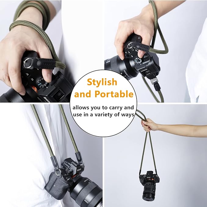 Camera Shoulder Strap Climbing Rope Camera Neck Strap for Mirrorless and DSLR Cameras, with Lens Cap Keeper (Green)