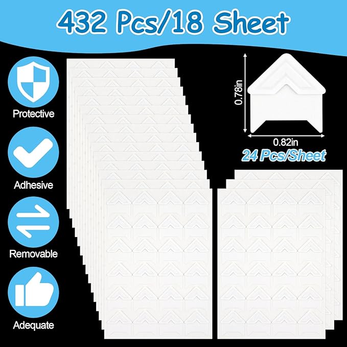 432 Pcs Photo Corners, Self Adhesive Picture Corners, Acid Free Corner Stickers for Scrapbooking, Photo Mounting Corners for DIY Scrapbook, Photo Album, Memory Books (White)