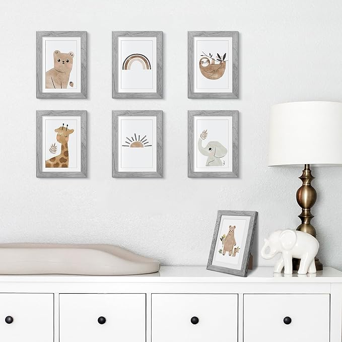 upsimples 5x7 Picture Frame Set of 10, Display Pictures 4x6 with Mat or 5x7 Without, Multi Photo Frames Collage for Wall or Tabletop Display, Gray
