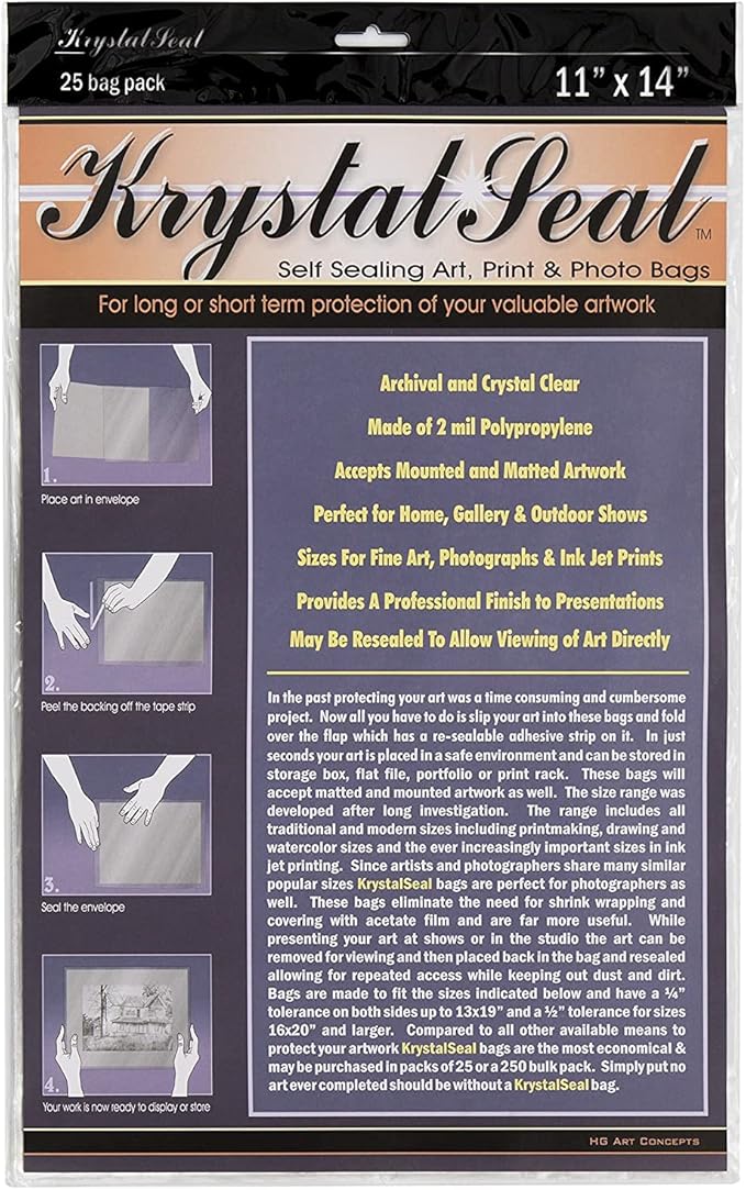 Creative Mark Krystal Seal ATC Art and Photo Bags - Archival Polyethylene Sealing Bags for Paintings, Artwork and Photo Storage - 11 x 14- Pack of 25