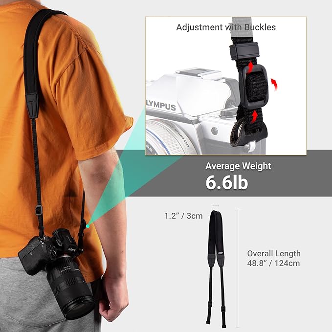 JJC Mirrorless Camera Neck Strap Shoulder Belt for Sony ZV-E10 A7C A6600 A6500 A6400 A7 IV III A7R V IV A7S III A9 II Fujifilm X-T5 X-T4 X-T30 II Nikon Z30 Z50 Canon M50 M6 M5 Mark II -Black
