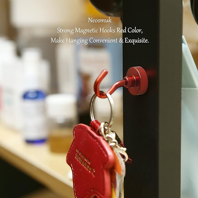 Neosmuk Magnetic Hooks, Cruise Ship Essentials, 30lb+ Heavy Duty Magnetic Hooks for Cruise Cabins, Refrigerator, Grill, Hanging, and Travel | Extra Strong Must-Haves Magnet Hook,Red,5 Pack