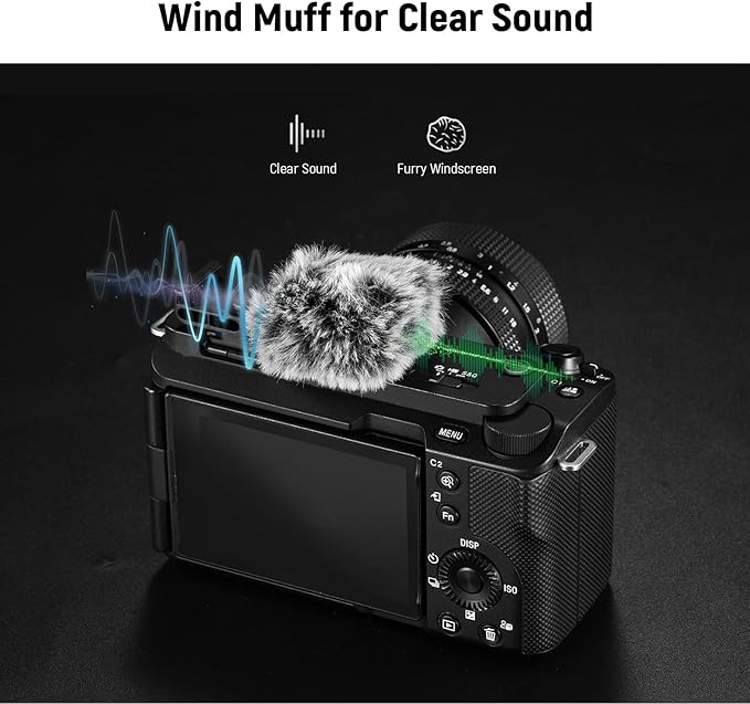 Neewer Cold Shoe Wind Muff for ZV Series Vlog Cameras, Microphone Furry Windscreen with Cold Shoe Mount Adapter Accessory Compatible with Sony ZV-1F ZV-E10 ZV-1 ZV-E1 ZV-1 II, CA133 Black