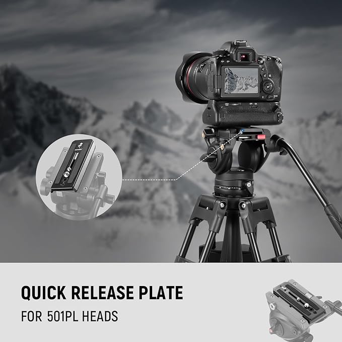 Neewer 501PL Tripod Fluid Head Quick Release Plate, Camera Mounting Plate with 1/4" and 3/8" Screws, Anti Off Pin for GM001 GM002 GM006 Fluid Heads, QR5