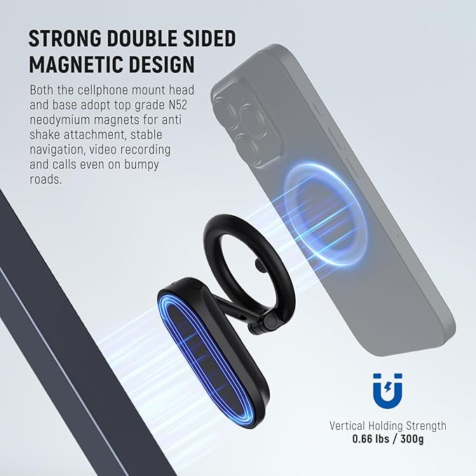 NEEWER Magnetic Phone Holder for Car, Dual Sided Magnet Cell Phone Mount Compatible with MagSafe iPhone, Car Stand Accessories for Dash Windshield Navigation Glass Gym Video Recording, PA118