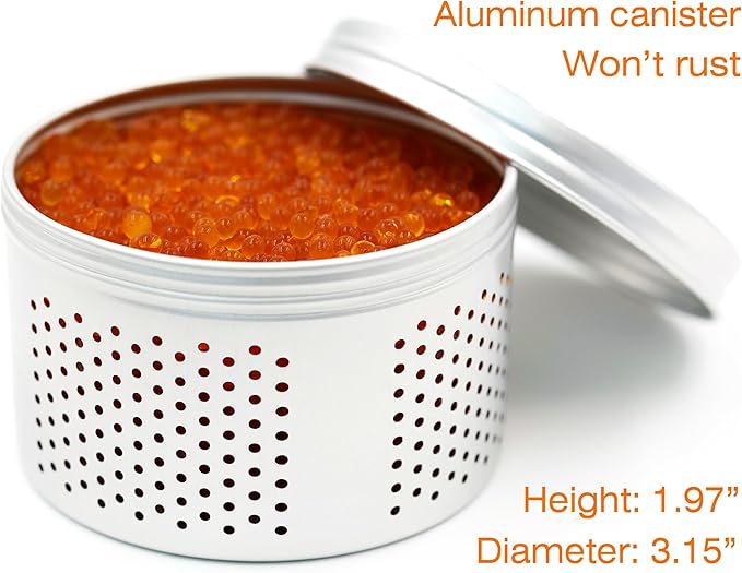Gun Safe Dehumidifier 200g - Small Silica Gel Desiccant Canister, Moisture Absorber for Gun Cabinets & Safes, Protect 80 Cubic Feet, Silver, Aluminum Shell