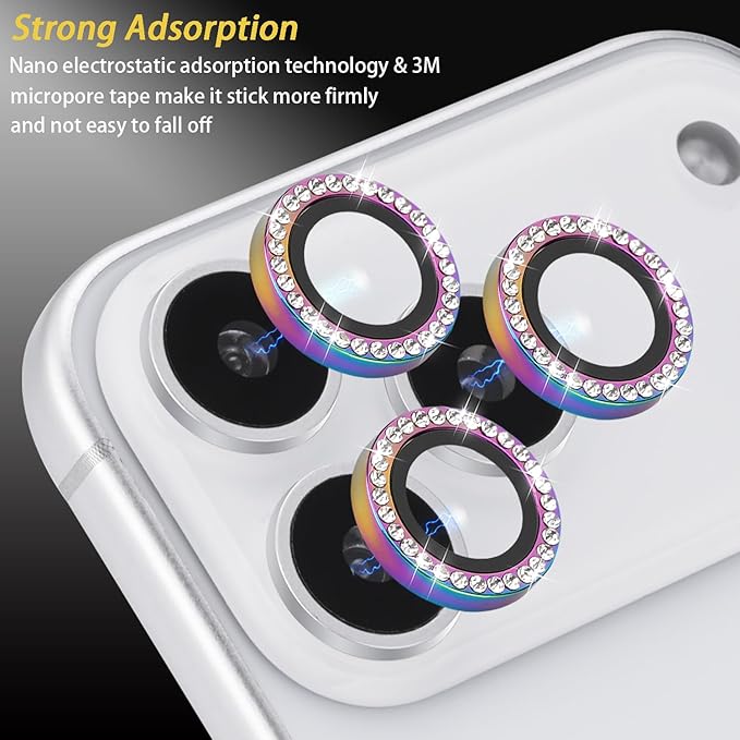 Camera Lens Protector for iPhone 17 Pro/17 Pro Max, Aluminum Alloy Tempered Glass Lens Protector with Installation Frame Fits for iPhone 17 Pro/17 Pro Max (Diamond Colorful)