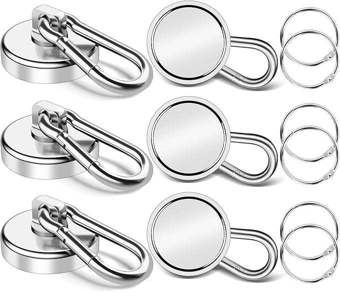 VSKIZ Magnetic Hooks, 70Lbs Heavy Duty Magnetic Hooks with Swivel Carabiner for Cruise Cabins, 6 Pack Extral Strong Neodymium Magnet Hooks for Hanging, Metal Magnetic Hanger for Toolbox, Grill, Fridge