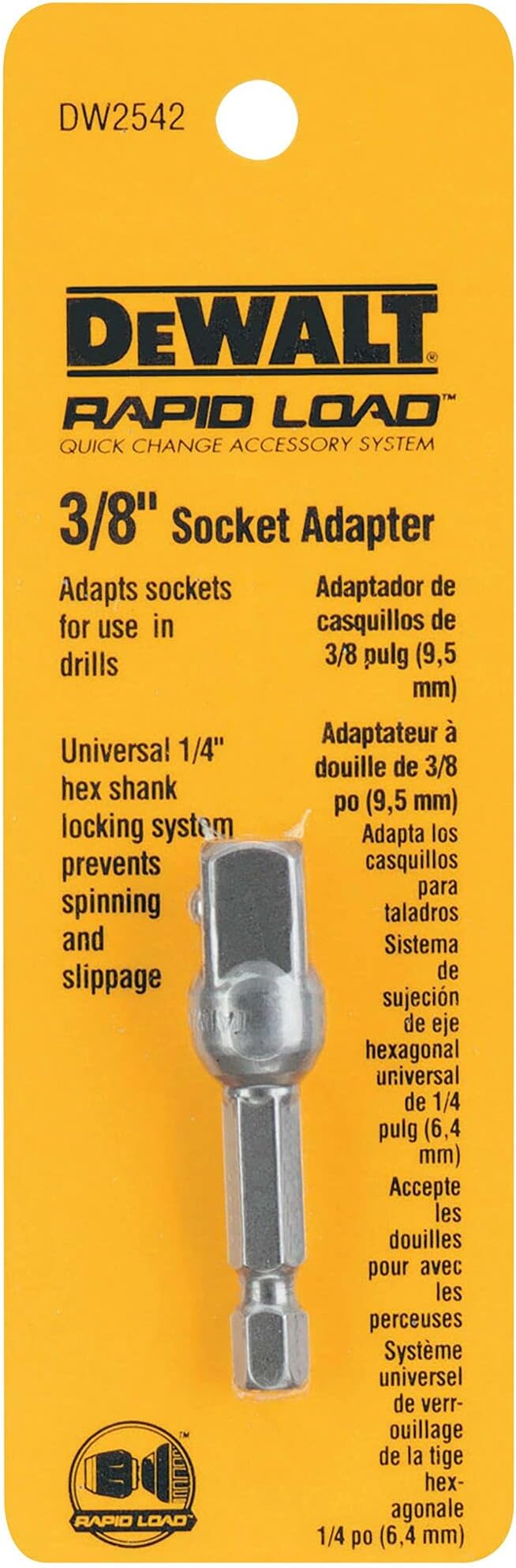 DEWALT DW2542 1/4-Inch Hex Drive to 3/8-Inch Socket Adapter , Silver