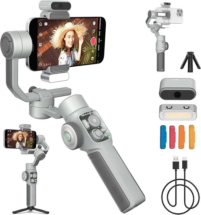 ZHIYUN CINEPEER Smooth 5E Combo Gimbal Stabilizer for iPhone, Android, Built-in Fill Light, Tripod, 3-Axis 300g Payload Phone Gimbal, Gesture Control, Vlogging Stabilizer for YouTube, TikTok