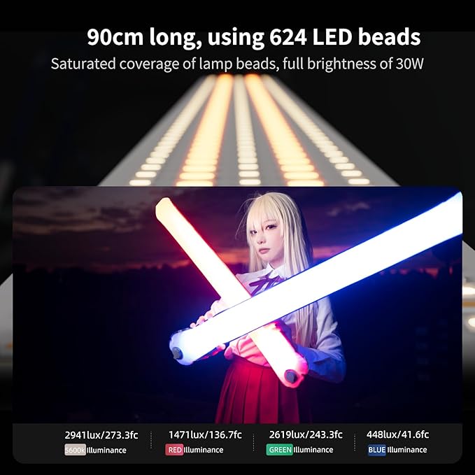 INKEE GC30 RGB LED Tube Light 30W 35.5"/90cm Handheld Video Light, Waterproof Inflatable Photography Light with Magnetic Mount, 2000-10000K CRI 95+ for Filmmaking, Studio, YouTube, Content Creators