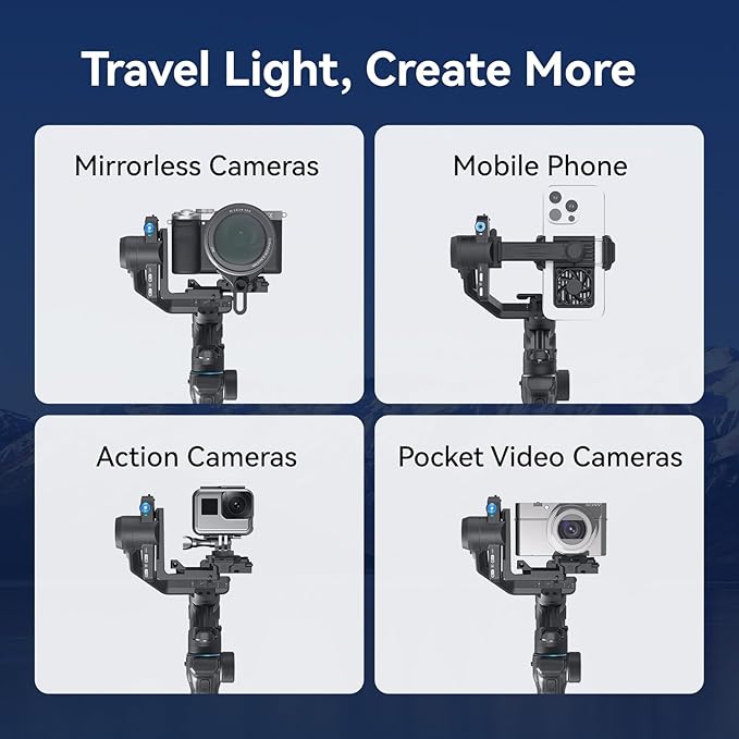 FeiyuTech SCORP Mini-3-Pro Gimbal Stabilizer for Camera, Mirrorless/Compact/Action Cameras,Smartphone,18m AI Tracking,Detachable Remote Handle, 3-Axis Handheld Stabilizer for Sony/Canon,4.4lbs Payload