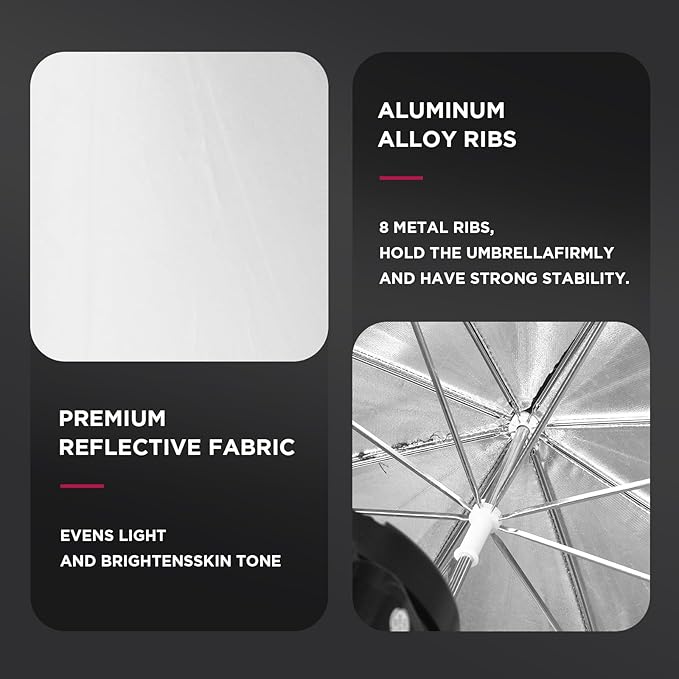 [2 Pack] 33" Black/Silver Reflector Umbrella Kit,Photography Umbrella Lighting Reflector for Contrast, Concentrative Light,Studio/Outdoor Photo and Video Lighting Accessories (2 * 33" Black)…