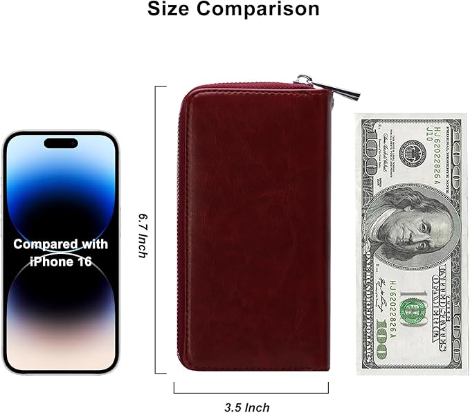 Cellphone Wallet for Women Dual Zipper Long Purse with Removable Wristlet
