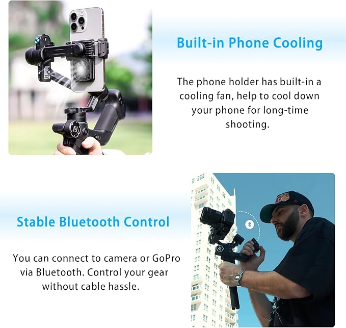 FeiyuTech SCORP Mini 3 Pro [Kit] AI Tracking Camera Stabilizer with Bag+Fill Light+Extension Pole, Detachable Remote Handle, 4.4lbs Payload All in One Gimbal Stabilizer for Camera & Smartphone