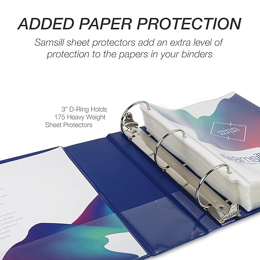 Samsill Durable 3 inch 3 Ring Binder, Made in USA, D Ring Binder, FSC 100% Recycled Chipboard, Blue