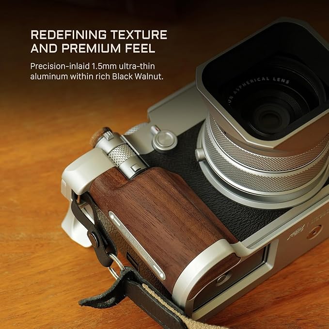 Tilta Vintage Camera Cage Compatible with Fujifilm GFX100RF – Travel Kit, Black | L-Bracket with Wooden Grip, Top Plate, Hot Shoe Thumb Grip, ARCA Adapter, Strap Buckles | Lightweight Design