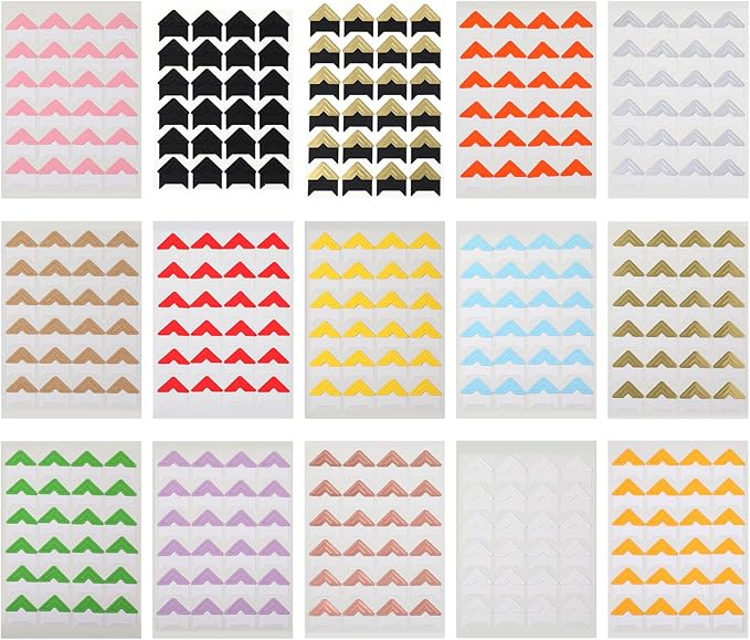 360 Pcs Photo Corner Stickers, Colorful Self Adhesive Frame Stickers Photo Sticker Picture Mounting Corner Scrapbook Supplies Stamping Supplies for Wall DIY Album, Memory Books, Diary